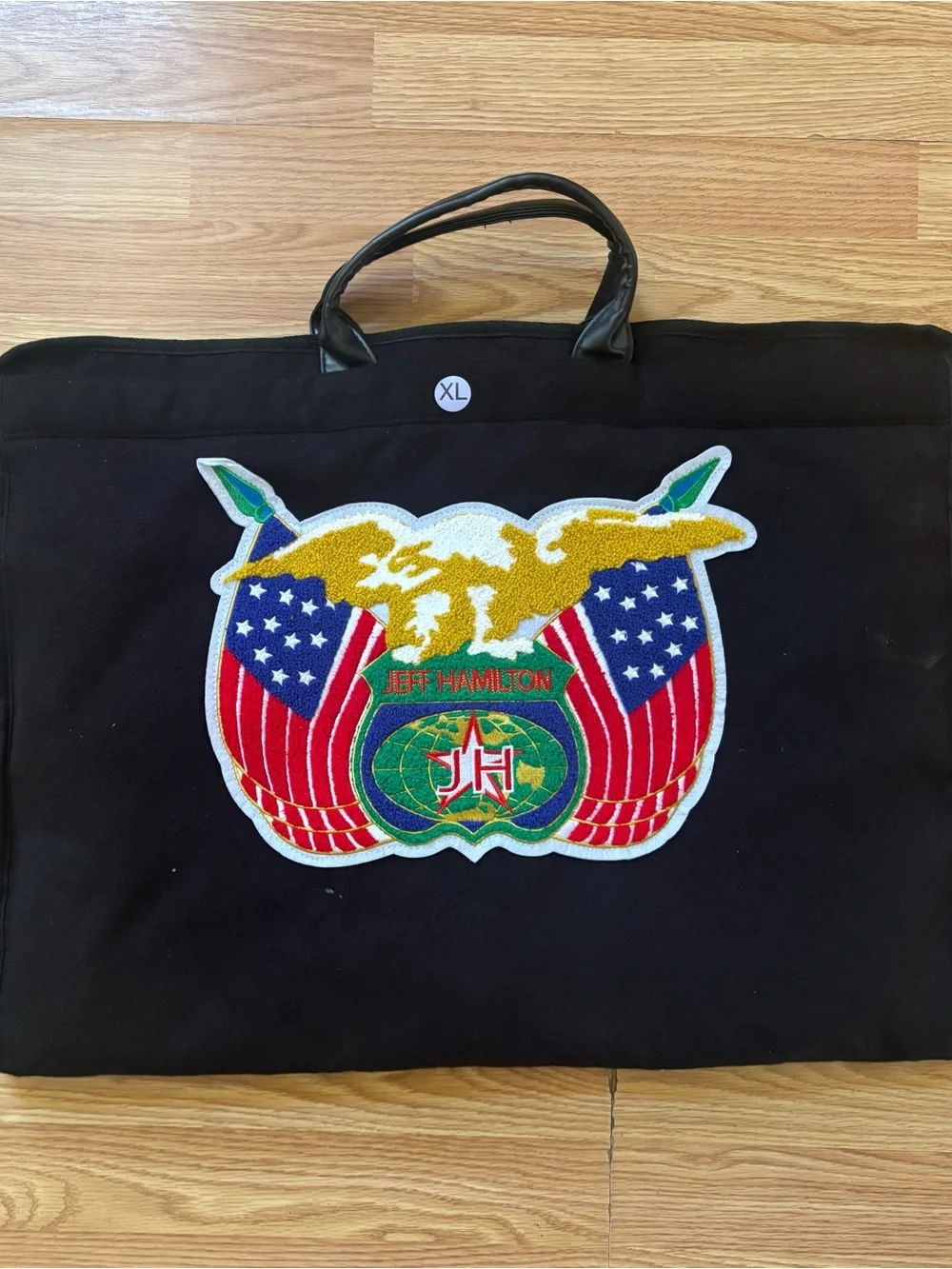 Jeff Hamilton Black Embroidered Crest Garment Bag